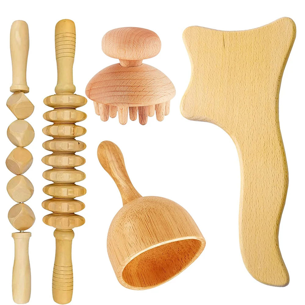 

Wood Therapy Massage Stick Maderoterapia Kit Wooden Gua Sha Set Lymphatic Drainage Massager Fascial Roller Stick Relax Muscles