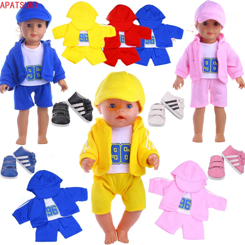 Set For 18in. American Dolls Baseball Hat Coat Shorts Pants Outfits For 43cm Baby Doll Accessories