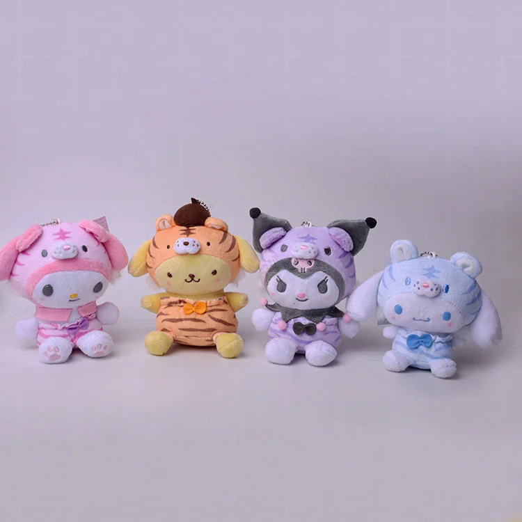 Фото Kawaii Sanio Мультфильм Плюшевая Кукла Брелок Mymelody Kuromi превращается в Китайский Зодиак тигр плюшевая подвеска на рюкзак подарок №1