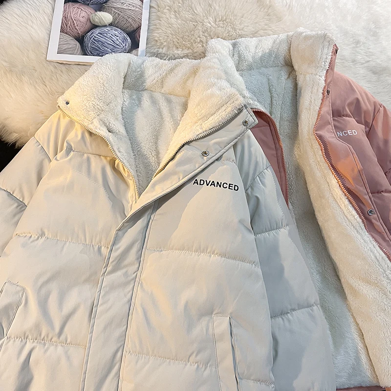 2022 New Fleece Thicken Letter Graphic Men Winter Coat Stand Collar Oversize Parkas Korean Style Male Padded Coat Warm Jackets