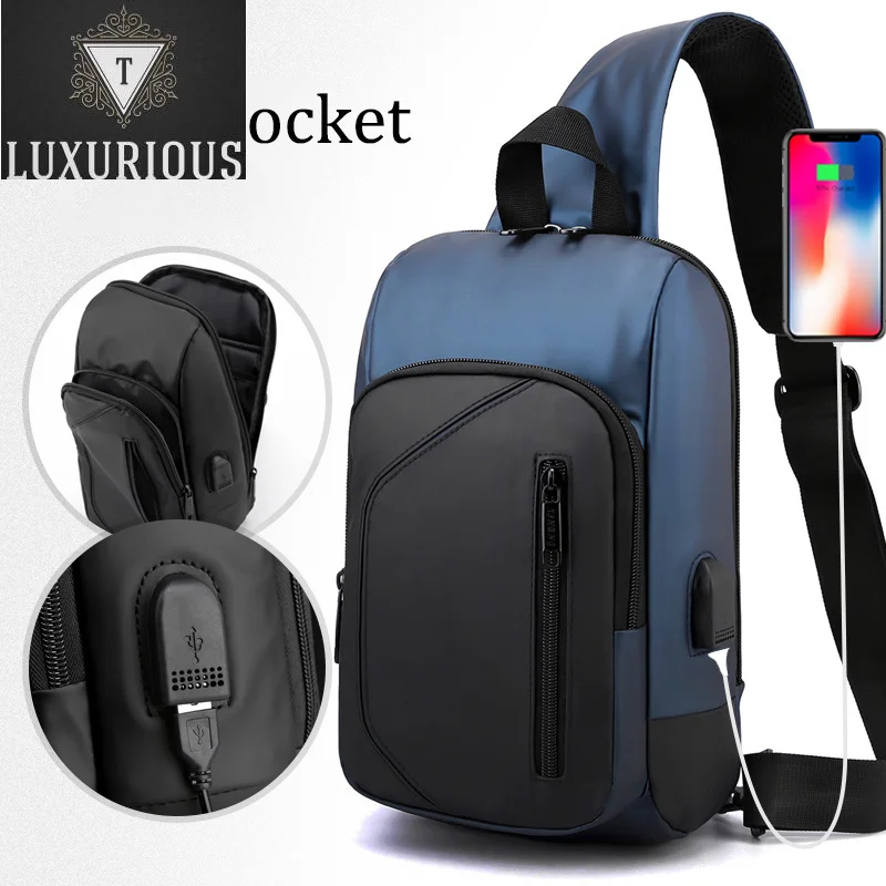 

Waterproof Design Men's Chest Pack 2024 New Fashion Unisex Crossbody Bags With USB Interface Casual Business Travel Shoulder Bag
