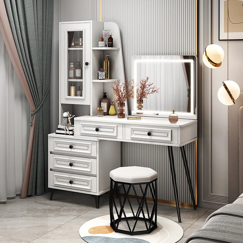 

Роскошный туалетный столик для спальни, современный простой макияжный столик в маленькой квартире с зеркальными столами, встроенный шкафчик для хранения