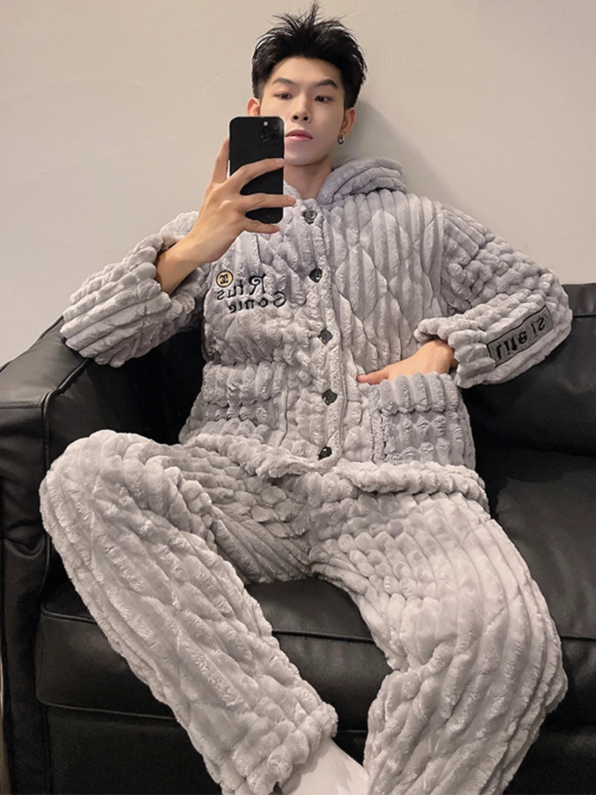 Мужские пижамы с специальной распродажей осенне-зимний трехслойный стеганый