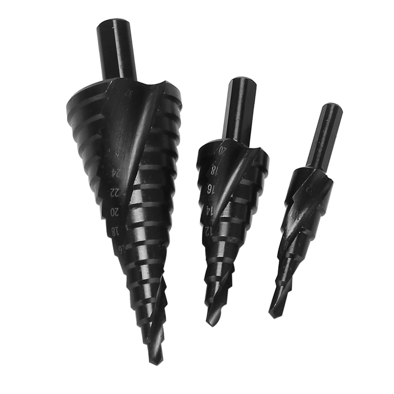 

3PCS 4-32MM HSS Cobalt Step Drill Bit Set Nitrogen High Speed Steel Spiral For Metal Cone Triple-Cornered Shank Hole Cutter