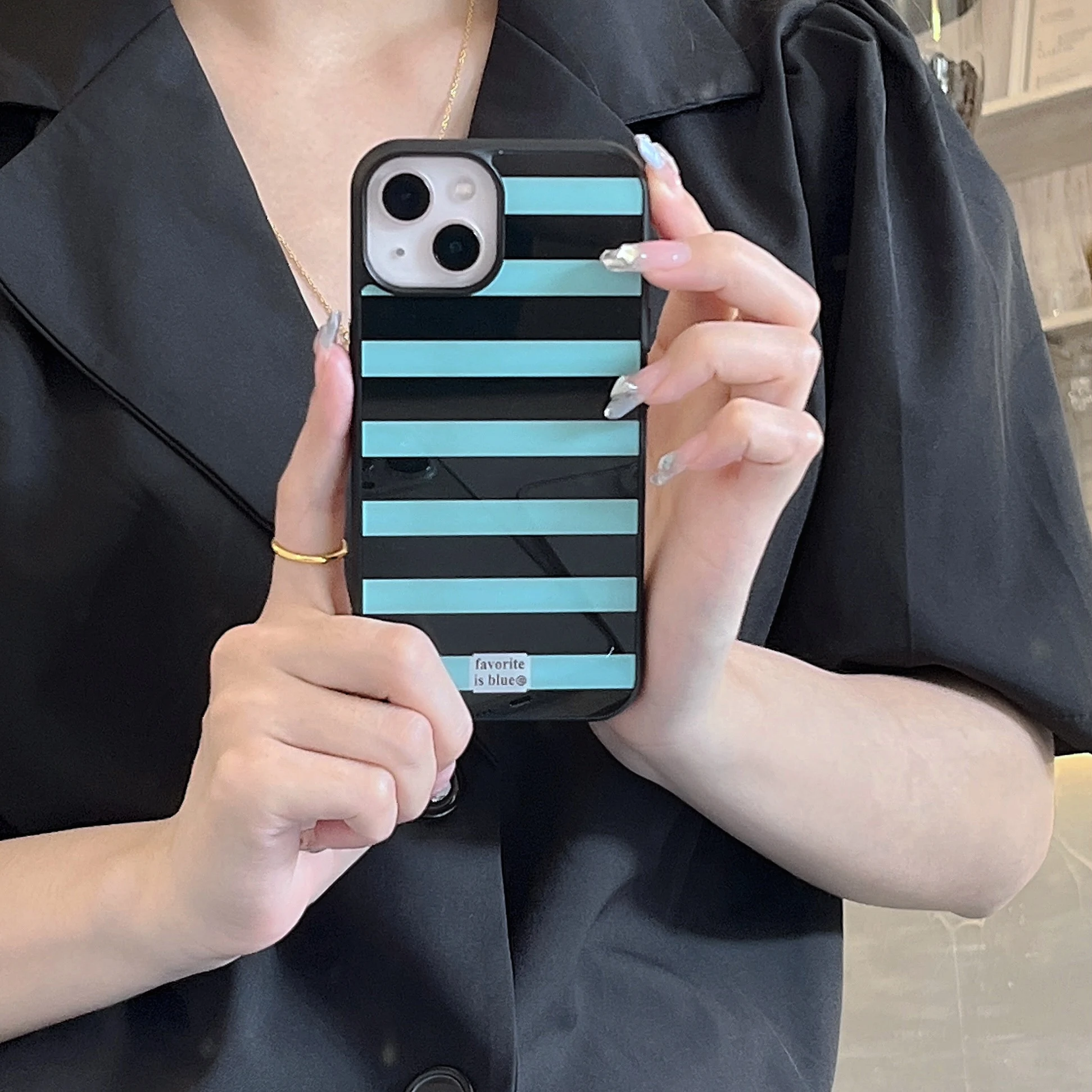 Чехол INS в стиле ретро с черно-синими полосками для iPhone 14 13 Pro Max 12 11 Plus