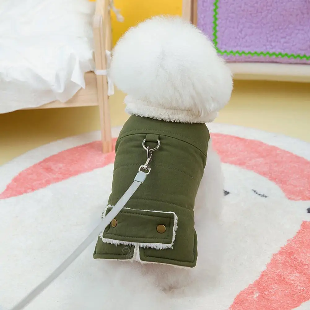 

Cute Dog Clothes Stylish Pet Cotton Coat with Button Closure Traction Ring for Warm Winter Comfort Dog Cat Outerwear Traction