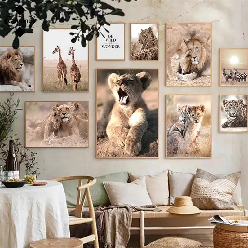 

Холщовый постер с африканскими животными, Лев, Зебра, жираф
