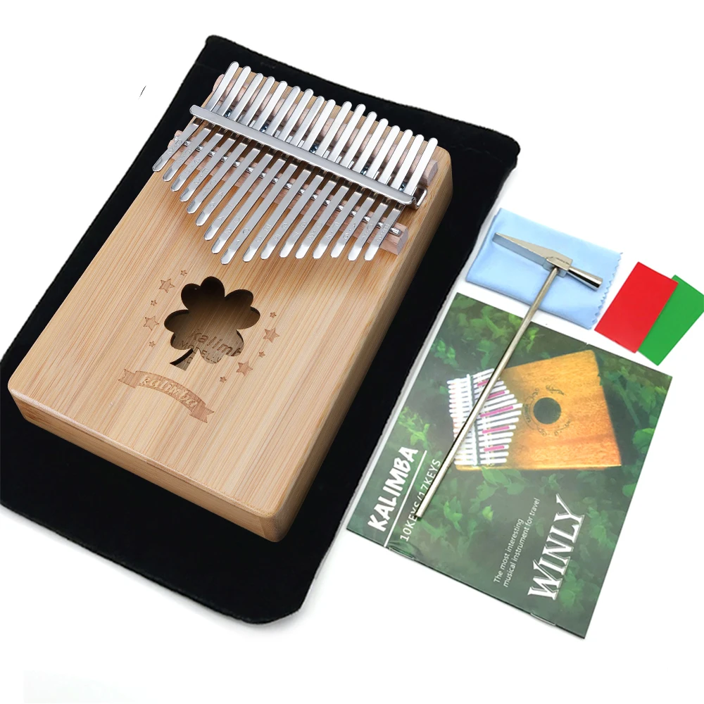 Kalimba 17 Keys Thumb Piano Bamboo Wood Clover Carving Body Musical Instruments Kalimba Piano Girlfriend gift
