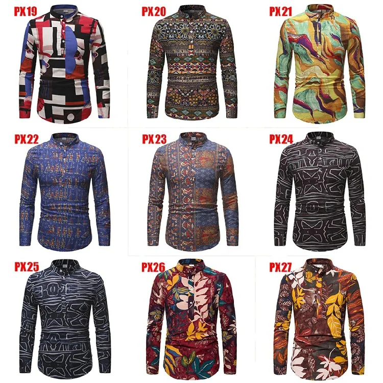 

2023 New Linen Long Sleeve Retro Pattern Loose Casual Shirt Long Sleeve Daily Cotton Tops Blouses Men Clothing Camisa Masculina