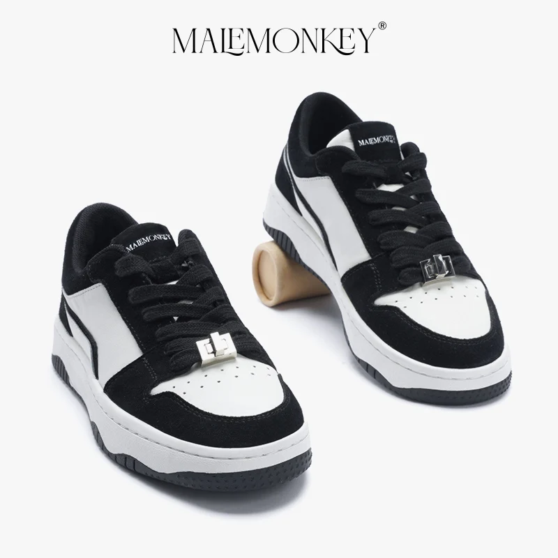 MALEMONKEY Platform Sneakers Women Leather Flat Shoes New 2023 Trend Round Toe Non-slip Breathable Female Shoes Handmade