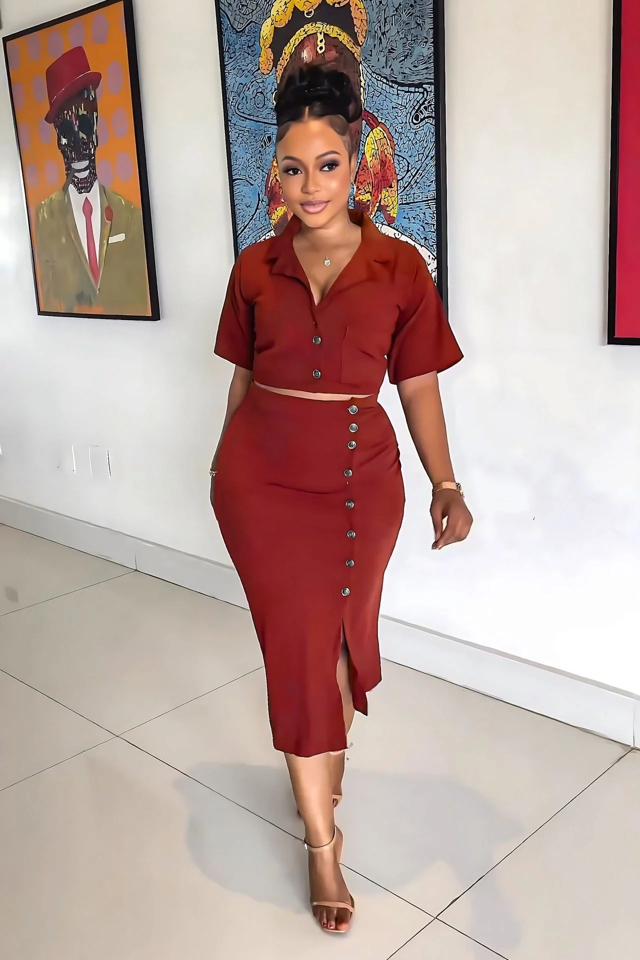 

Cutubly Elegant Blazer 2 Piece Skirt Set Womens Short Sleeve Tops And Split Bodycon Red Skirts Outfit Club Party Summer Holiday