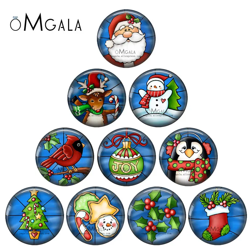 

Cartoon Christmas Elements Patterns 12mm/18mm/20mm/25mm Round Photo glass cabochon demo flat back Making findings
