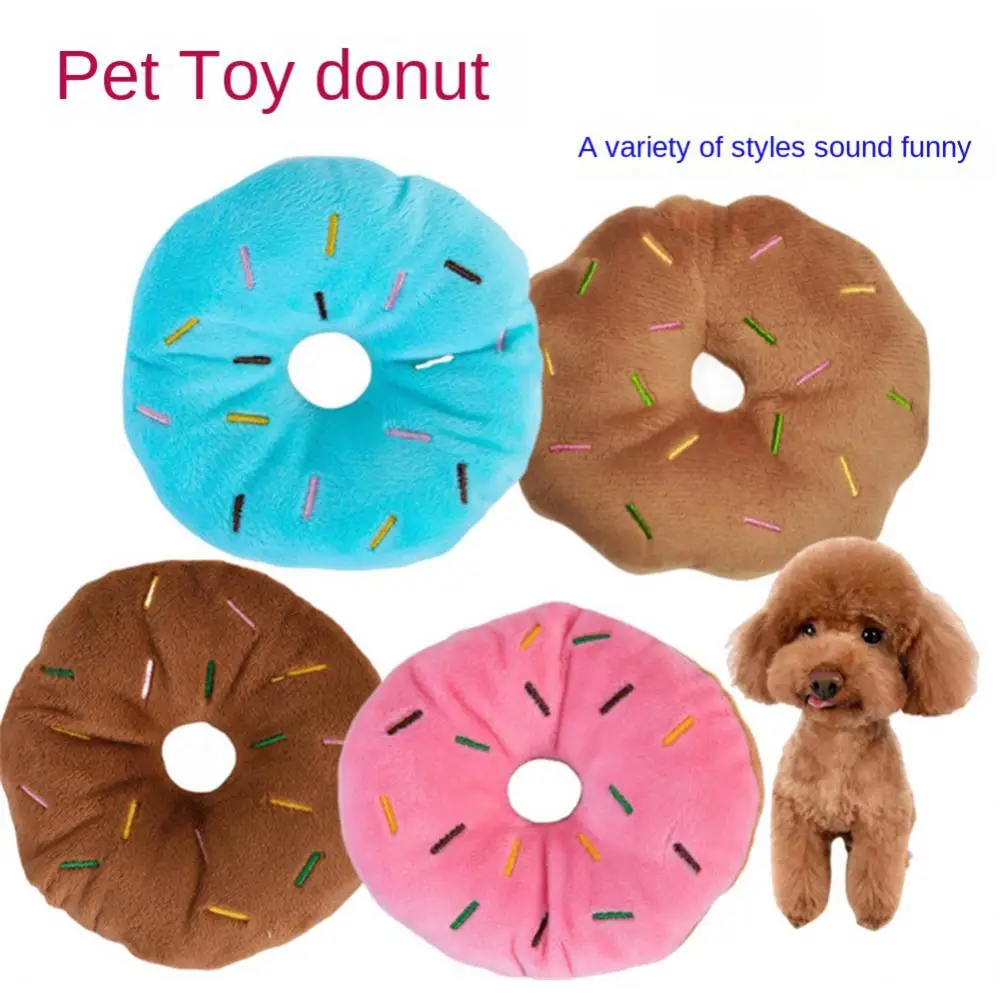 Lovely Pet Dog Puppy Cat Tugging Chew Squeaker Quack Sound Toy Chew Donut Play Toys