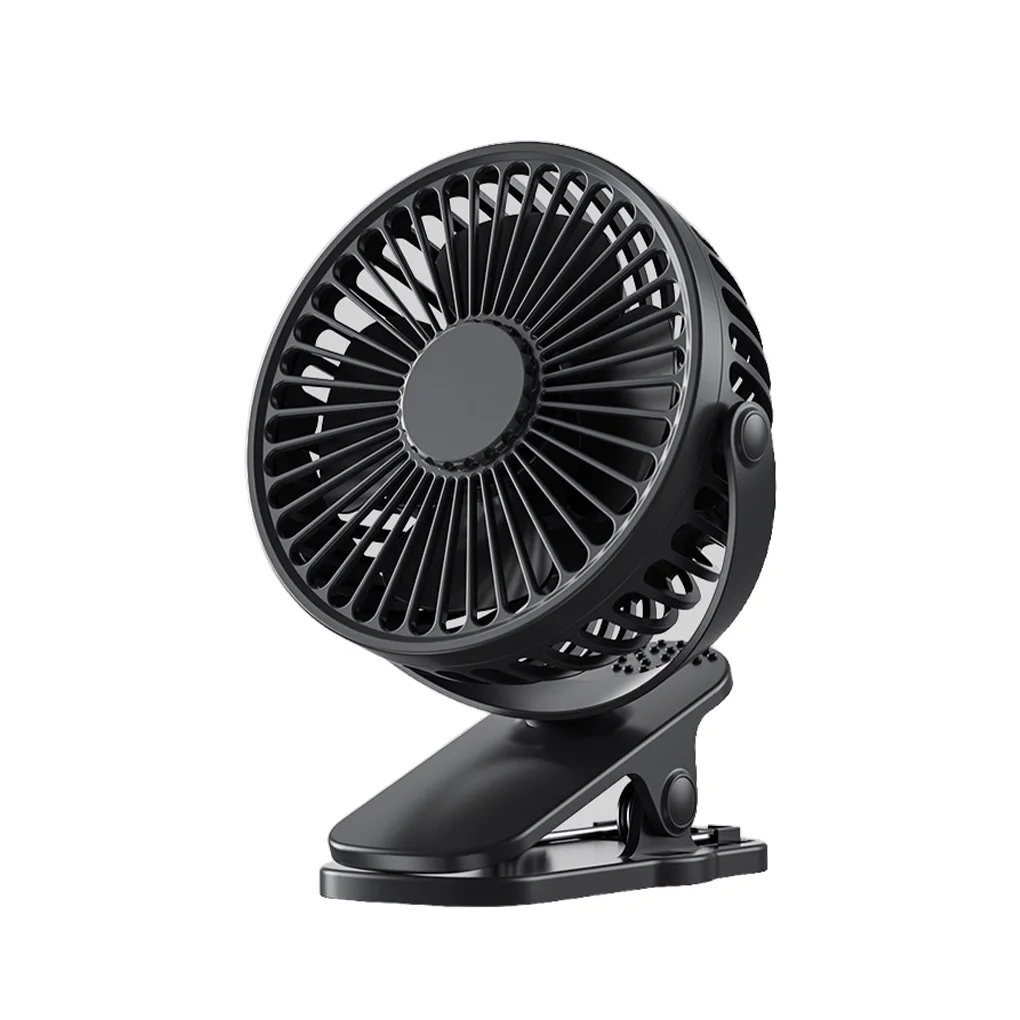 

Clip Fan Portable Solid Color Rotatable Low Noise Indoor Working Sleeping Fans with Charging Cable Black Battery Type