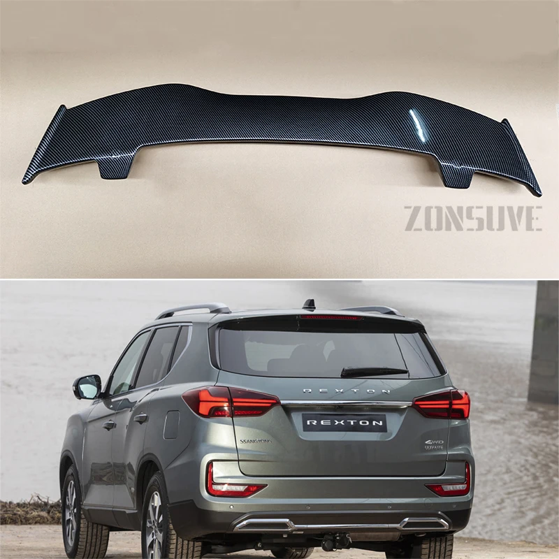 

Use For Ssangyong Rexton 2021 Spoiler ABS Plastic Carbon Fiber Look Hatchback Roof Rear Wing Body Kit Accessories