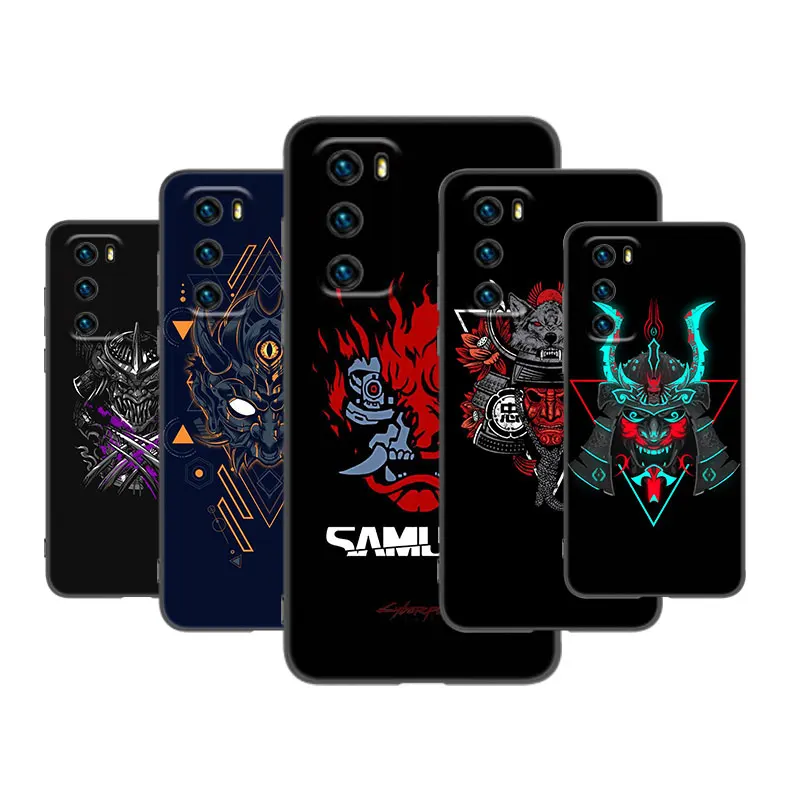 Samurai Oni Mask Phone Case For Huawei P50 P40 P30 P20 P Smart Z S Pro P10 P9 P8 Lite 5G E 2021 2020 2019 2018 2017 Black Cover