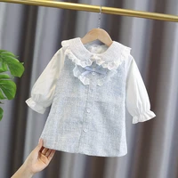 spring autumn baby girls sweet long sleeve dress ruffled collar bow princess dress baby infants baby clothes kids