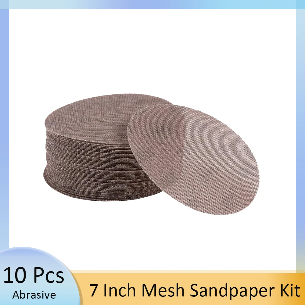 

10 шт. 7-дюймовые сетчатые абразивные шлифовальные диски на липучке, наждачная бумага, без пыли, антиблокирующая сетка, листы наждачной бумаги для кузова автомобиля, дерева