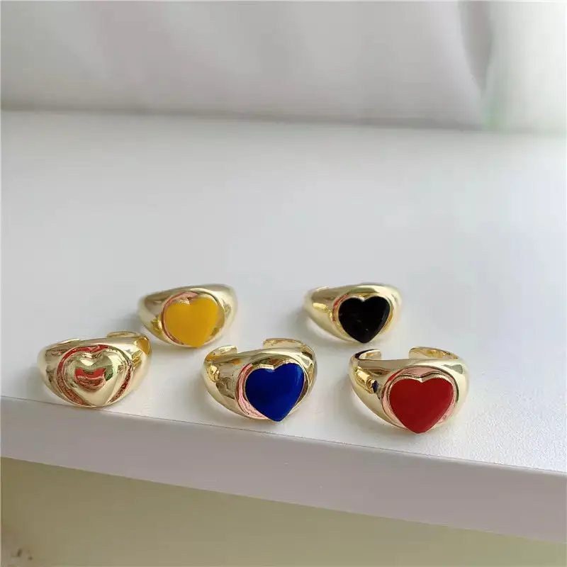 

Retro Vintage Enamel Multicolor Heart Shaped Open Rings Women New Fashion Trend Simple Ring Gifts 2022