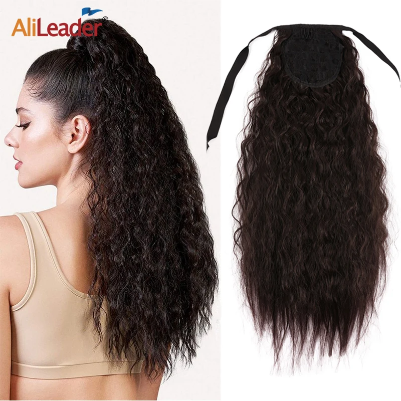 

Synthetic Long Curly Wrap Around Ponytail Extension 24Inch Corn Wavy Ponytail For Black Women Ombre Pink Green Purple Ponytail