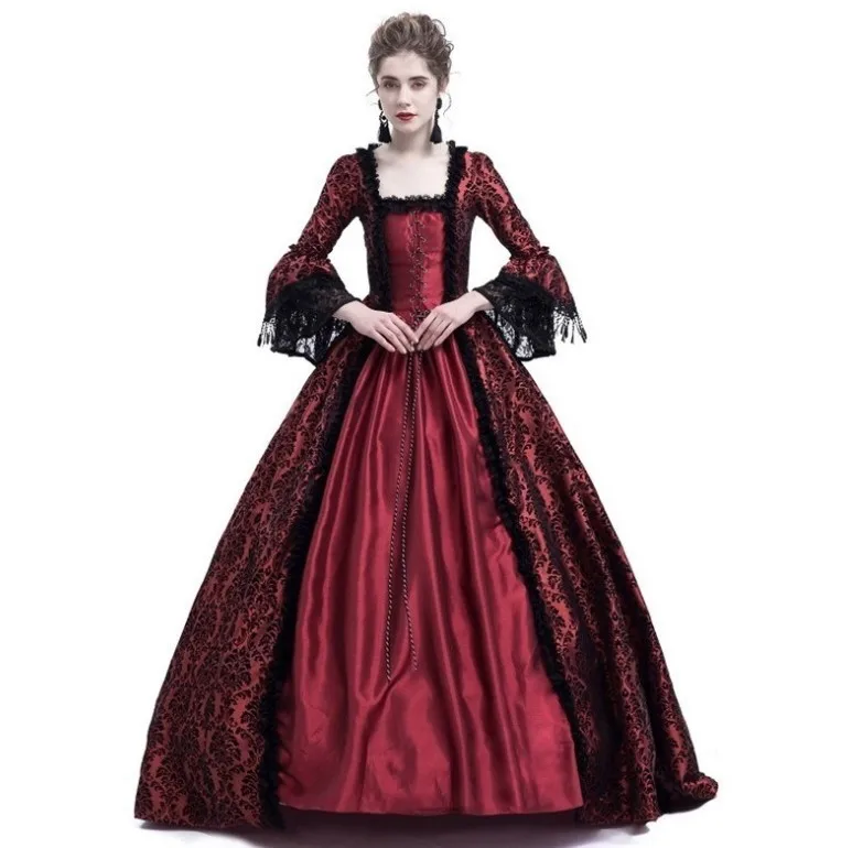 

Medieval Queen Vitorian Dress Gothic Lace Bell Sleeve Ball Gown Renaissance Royal Fancy Masquerade Vampire Cosplay Costume