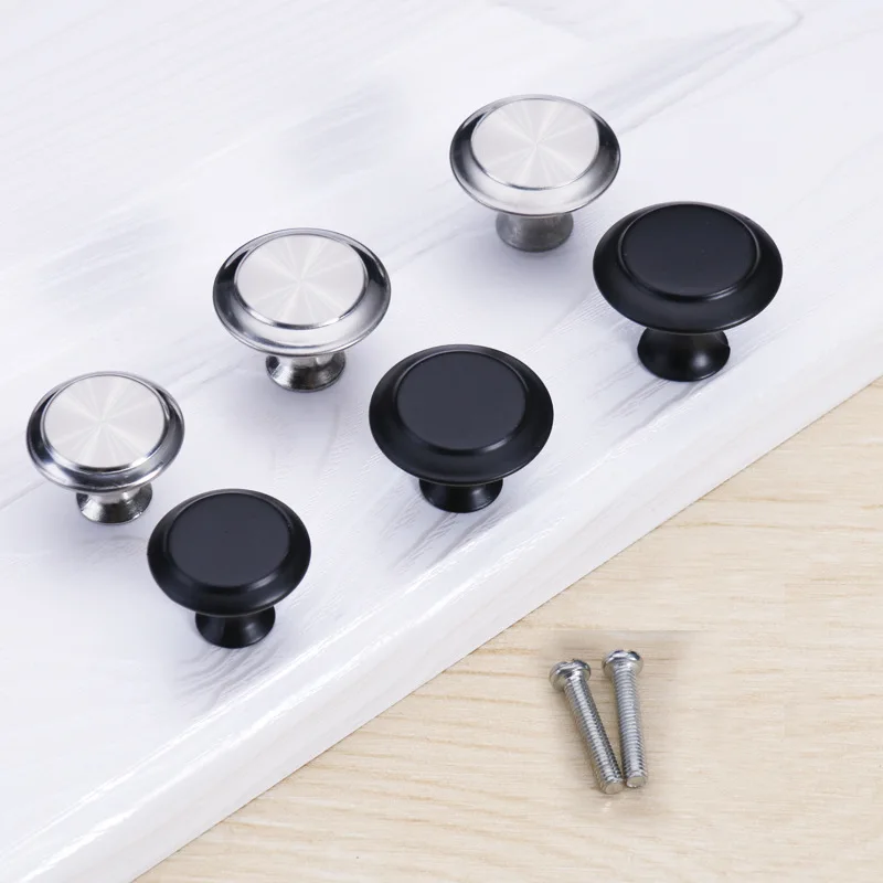 

Stainless Steel Single Hole Small Handle Metal Round Mushroom Black Silver 906 Simple Chest of Drawers Door Thumb Handle