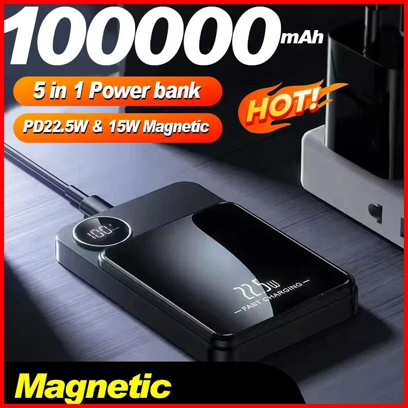 Беспроводной светодиодный внешний аккумулятор магнитное быстрое зарядное