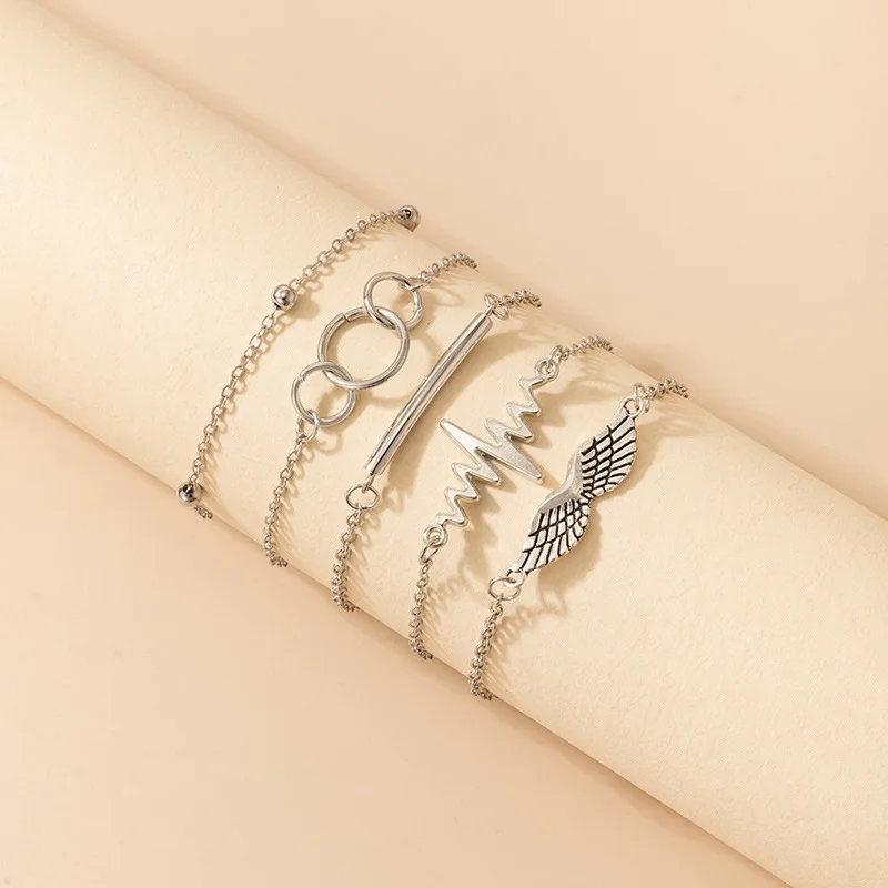 

New 2022 Vintage Wing Geometry Bracelet Five-piece Ecg Irregular Bracelet Set