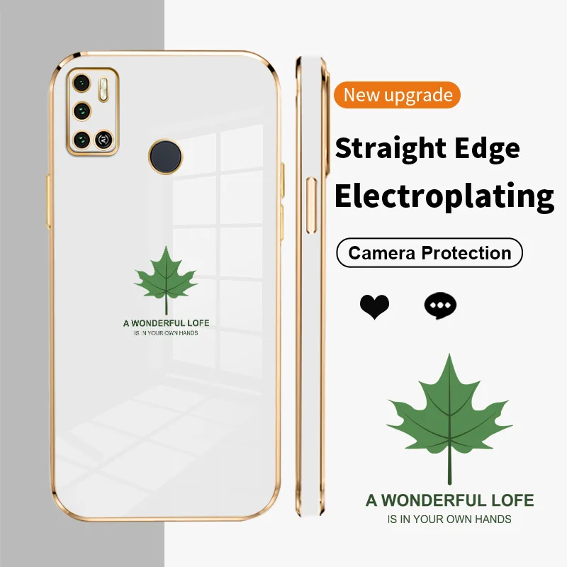 

Maple Leaves Square Electroplating Phone Case for Tecno Spark 6 Air 5 Air Spark 6 GO Spark GO 7 7T 8C 8 Pro Camon 17 Soft TPU