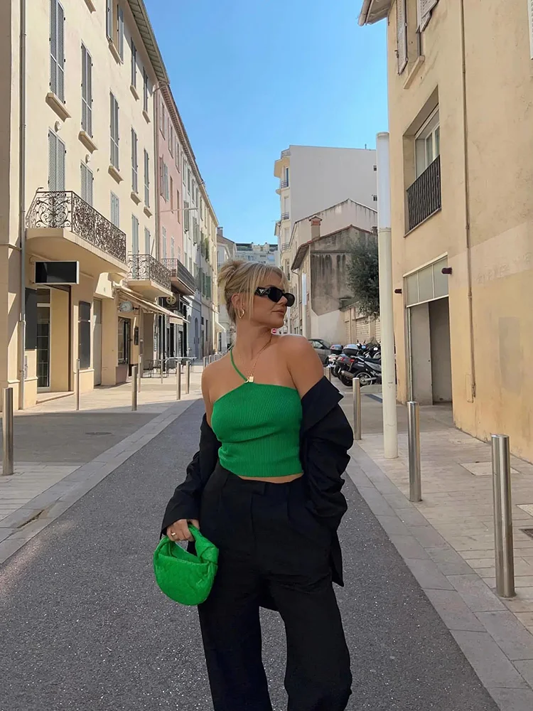 

SLMD 2022 Женские однотонные трикотажные укороченные топы с одним плечевым ремнем, женские пикантные топы, повседневные уличные Топы