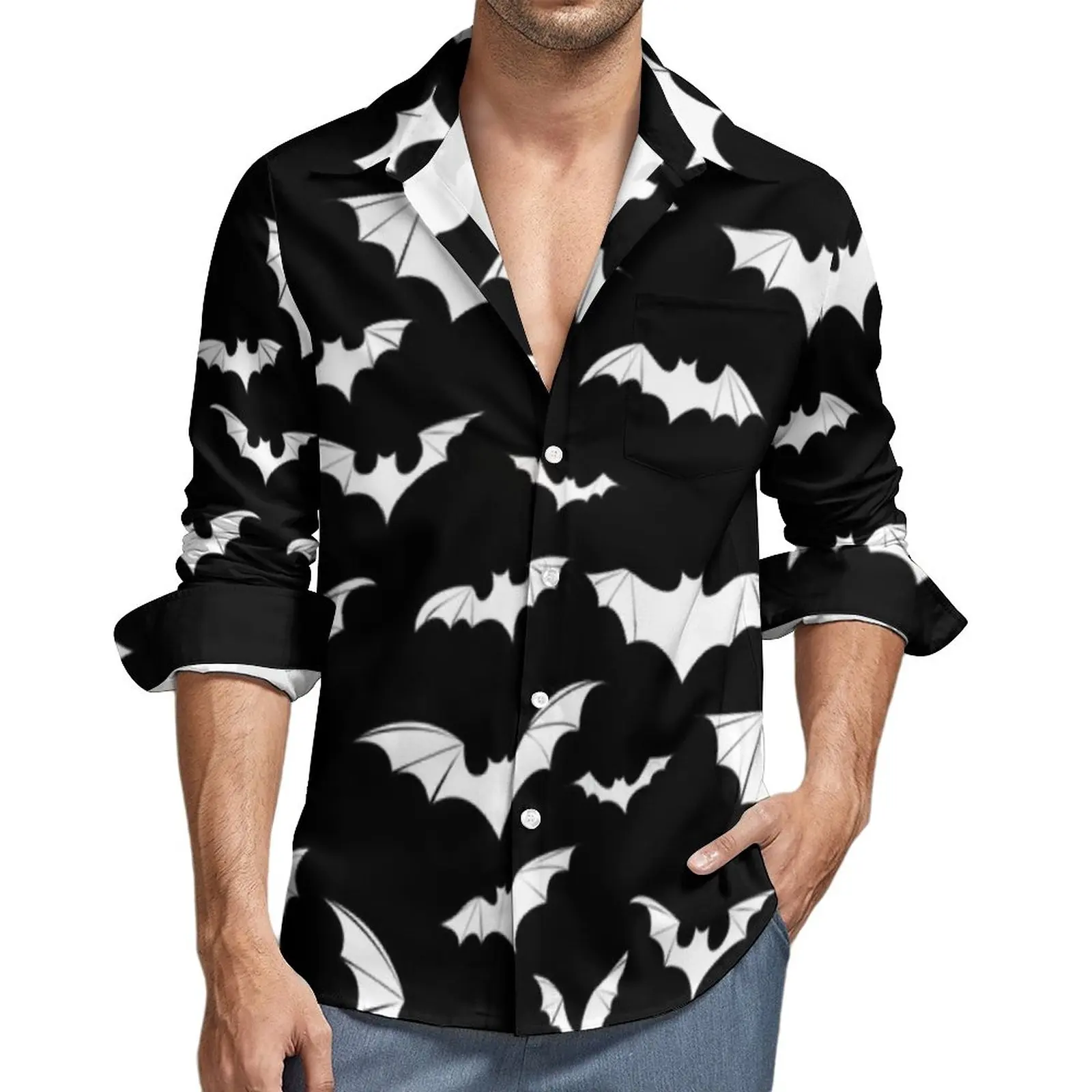 

Повседневная рубашка Bat Y2K, мужская рубашка с рисунком животных, Весенняя крутая блузка, дизайнерская одежда большого размера с длинным рукавом