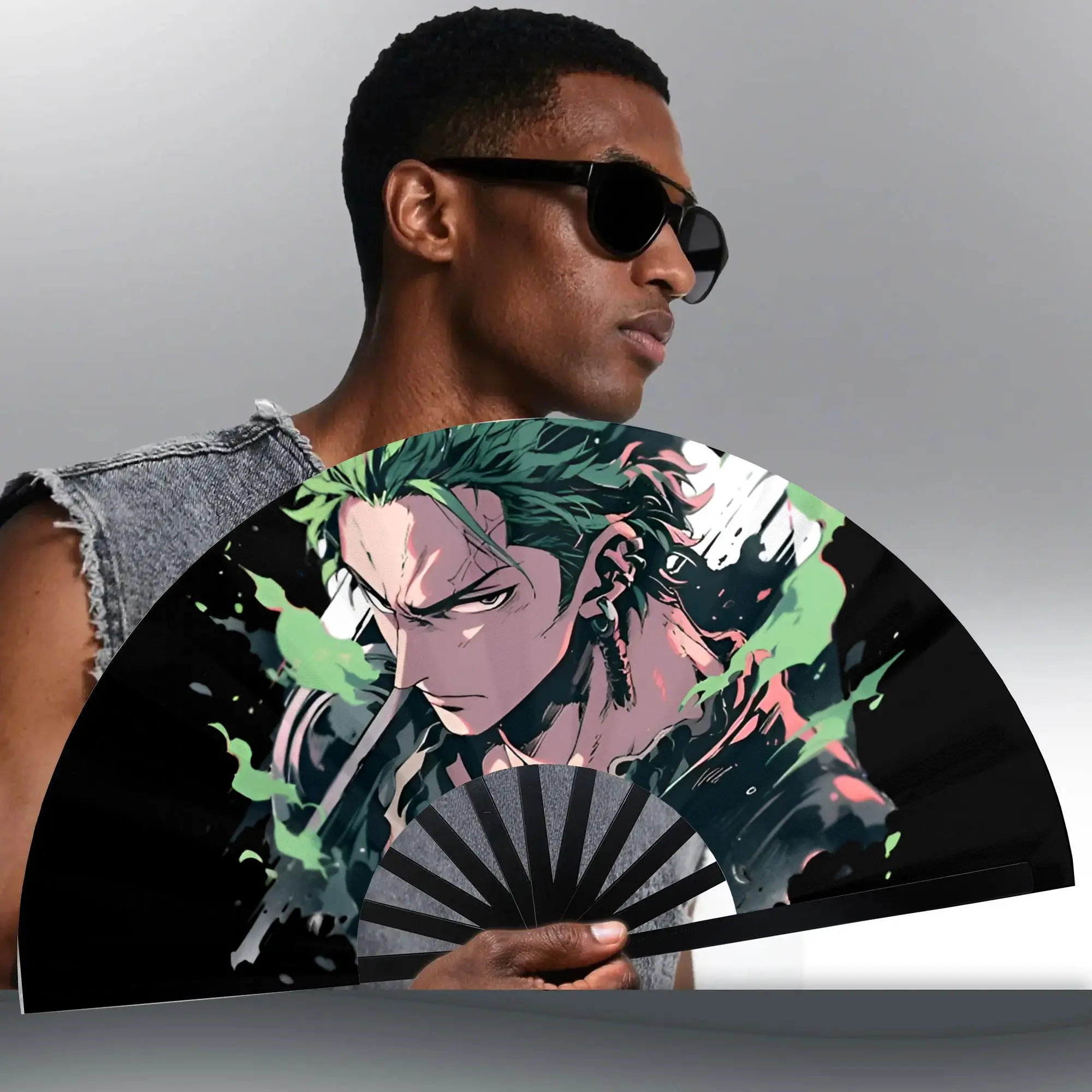 Складной веер Zoro O-One P-Piece: Модный летний аксессуар из полиэстера с мультяшным комиксным дизайном для самостоятельного оформления (art.: 3920dbd85ed26) - 3920dbd85ed26