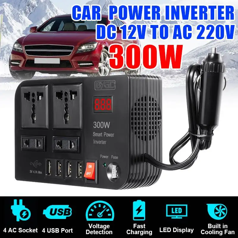 

Car Inverter 4 USB 300W DC 12V to AC 220V Voltage Transformer Modified Sine Wave Power Inverter Converter LED Display