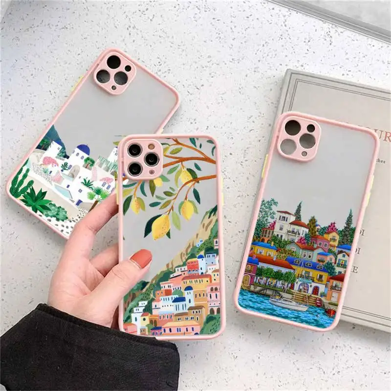 

Oia Santorini Greece Church Hand Painted Print Phone Case matte transparent For iphone 11 12 13 7 8 plus mini x xs xr pro max