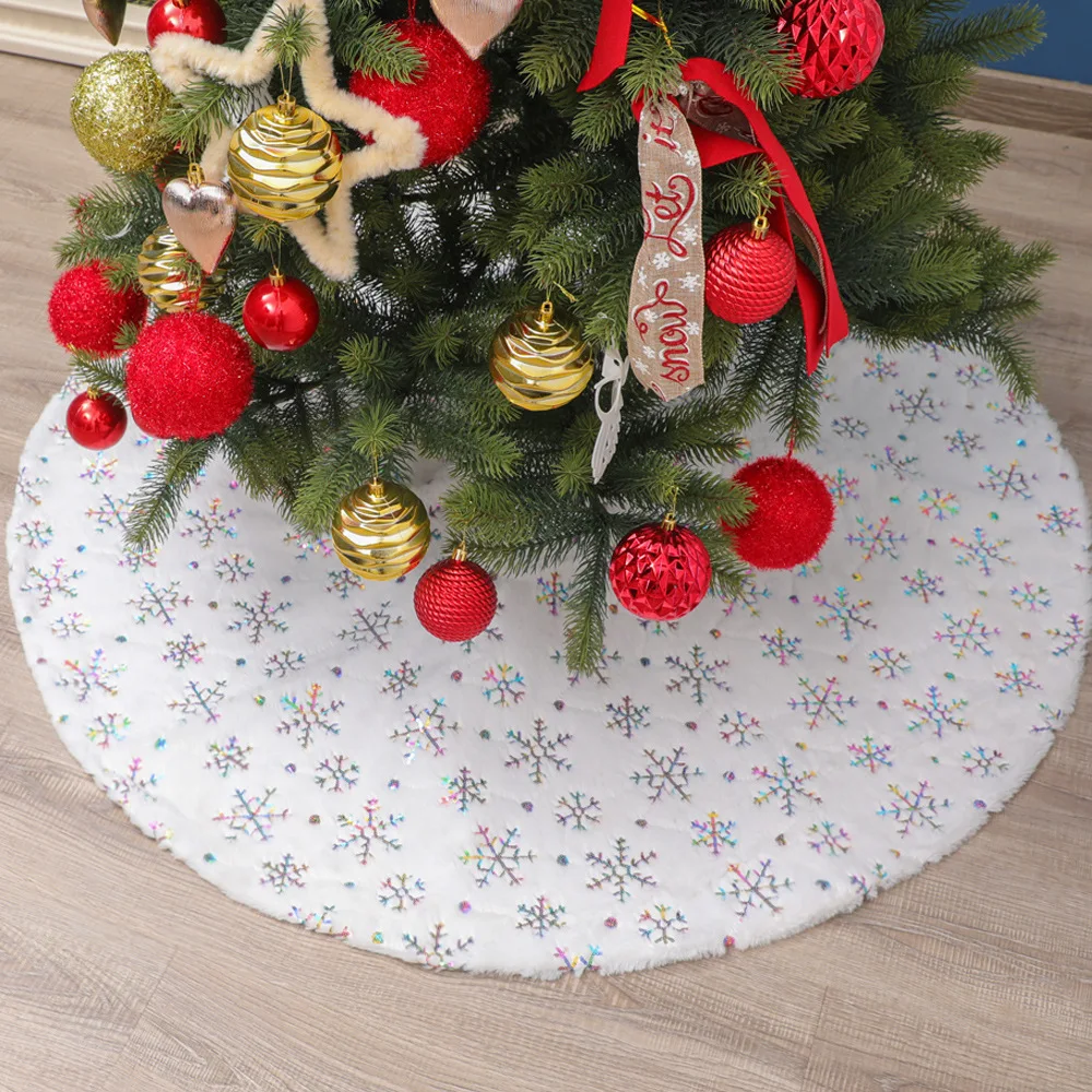 

Christmas Decorations Ice Crystal Snowflake Tree Skirt Creative New 90cm Christmas Tree Apron Rabbit Fur Tree Skirt