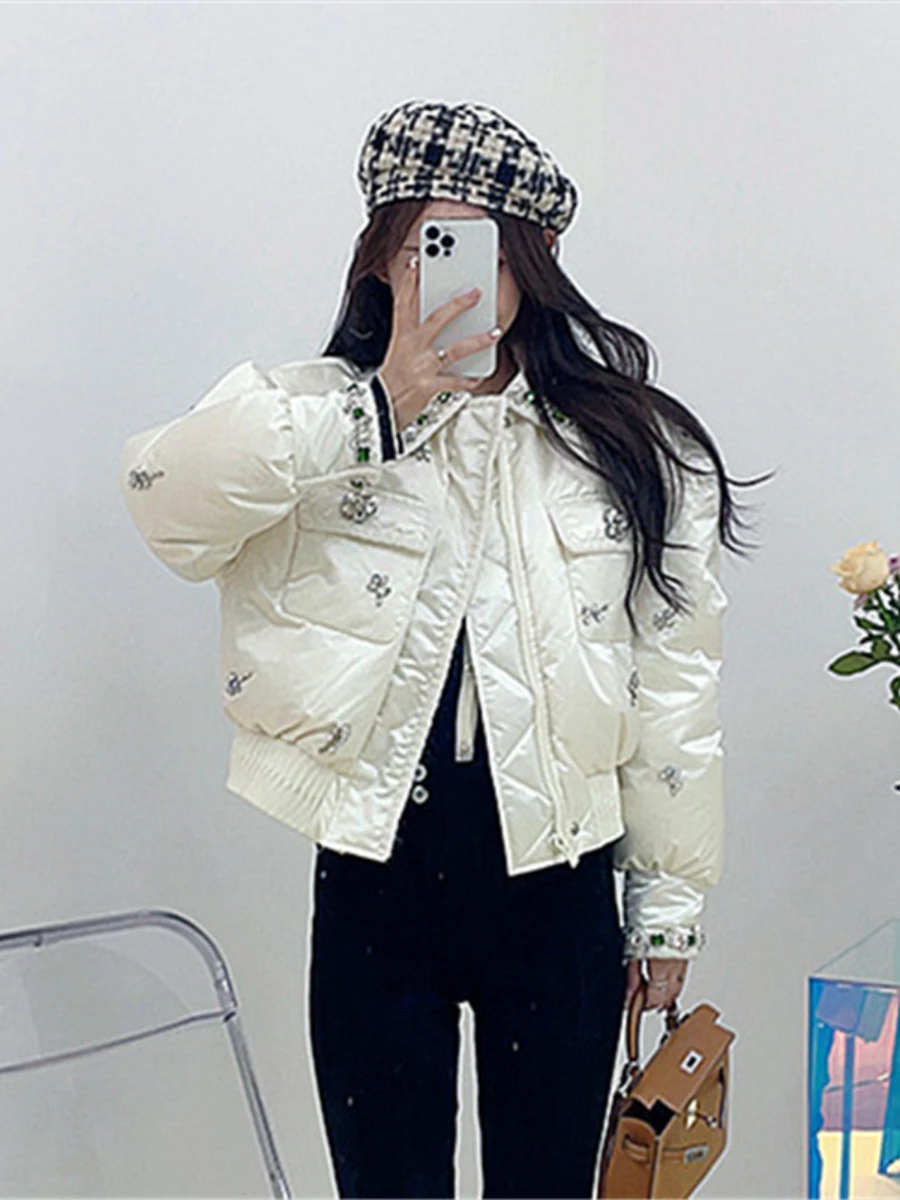 Heavy Industry Colorful Diamond White Down Jacket Coat Women 2022 New Winter Fashion Temperament Thickening Warm Puffer Jacket