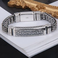 s925 sterling silver braided prayer wheel bracelet thai silver six character mantra retro mens domineering personality jewelry