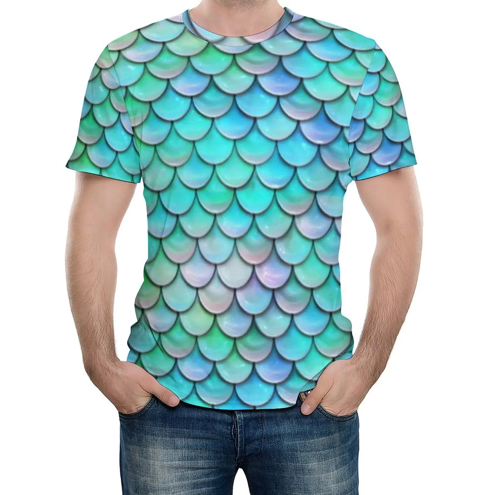 Mystical Mermaid T Shirt Colorful Fish Scale Funny T-Shirts O Neck Vintage Tee Shirt Summer Men Graphic Tops Big Size 5XL 6XL