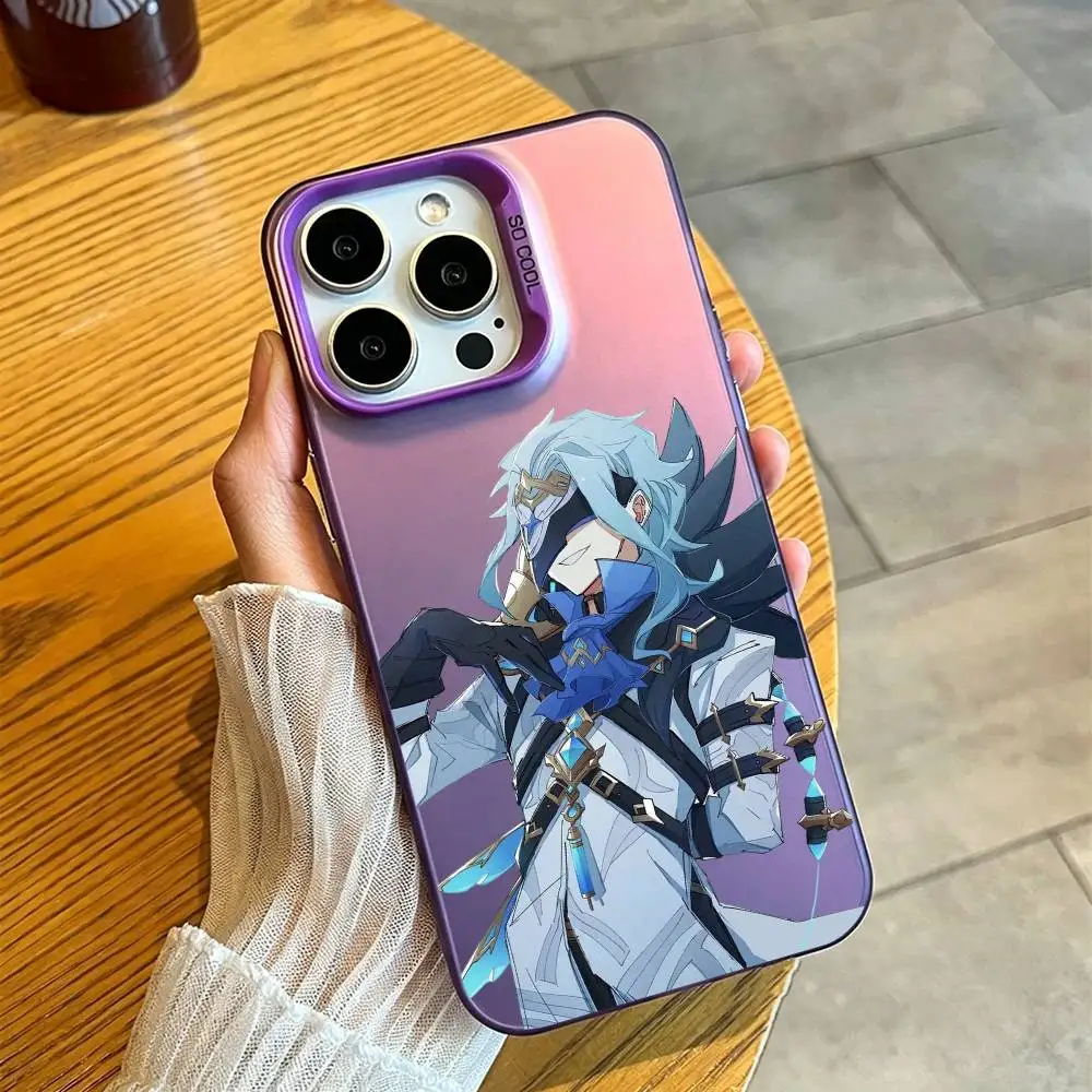 Фото Чехол для телефона G-Genshin Impact D-Dottore для iPhone 17, 16, 15, 14, 13, 12, 11, Mini, Pro, E, MAX, матовый, белый, цвета конфет. №2