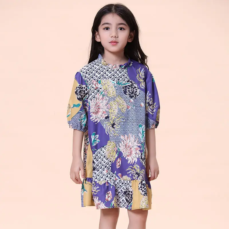 

Sweet Flower Girls Dresses Summer Retro Style Ruffles Print Princess Dress Fashion Mermaid Dress Kids Girls Clothes for 14 Year