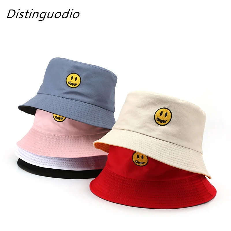 

Cotton Bucket Hats for Women and Men Fashion Embroidery Fisherman Hat Girls Boys Panama Caps Summer Sun Cap Double-side HT085