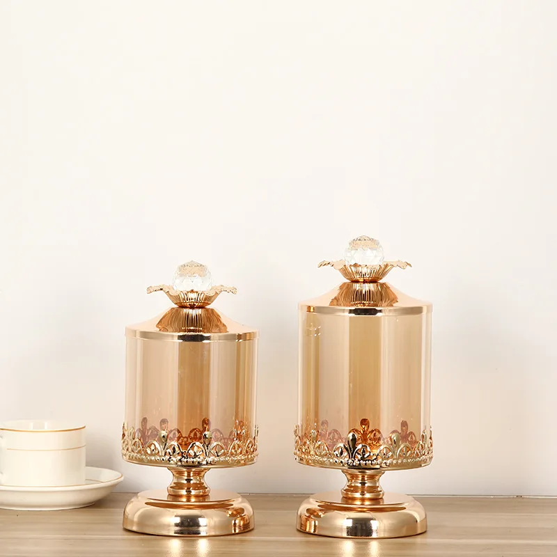 Золотая стеклянная банка для конфет высокая металлическая ювелирная коробка