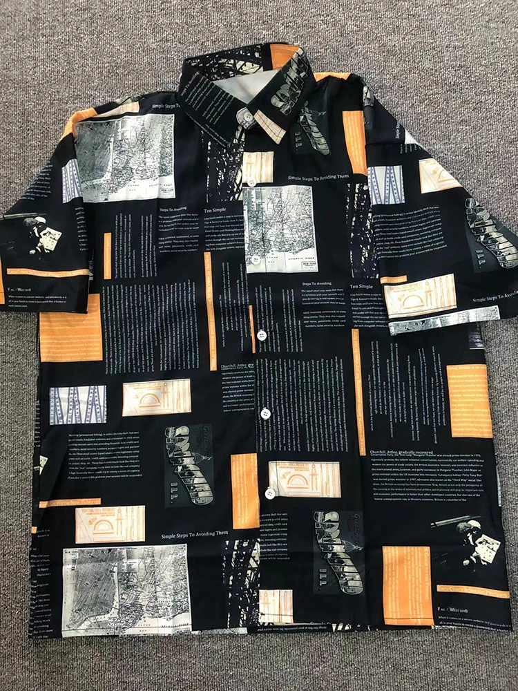 

Summer Oversized Shirt Women Vintage Letter Print Short Sleeve Shirts Retro Korean Hong Kong Style Blouse Button Beach Clothes