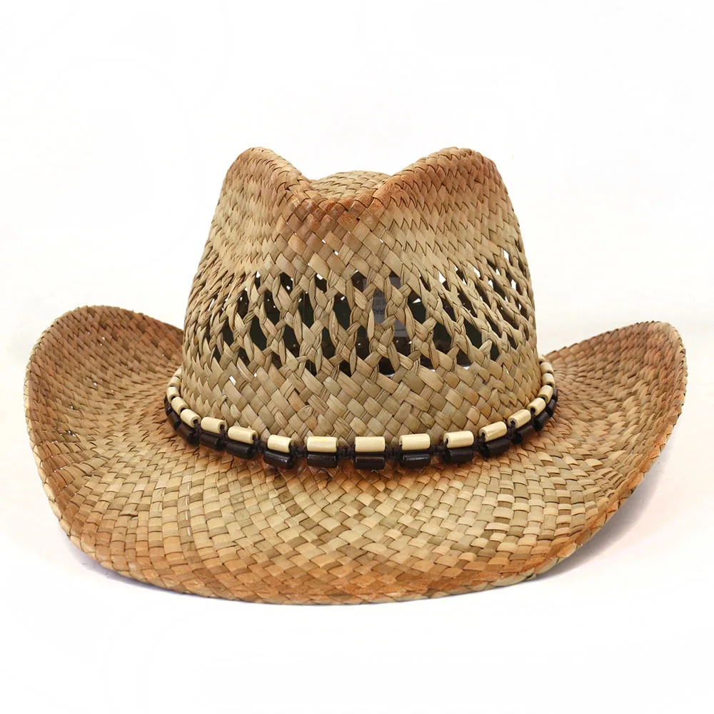 

New Spring/Summer Couple Hat for Men and Women Travel Sun Visor Western Cowboy Straw Hat Hand-woven Salty Grass Hat
