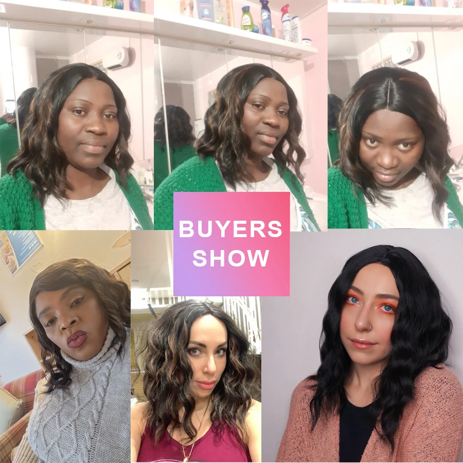 Stamped Glorious Synthetic Wigs Middle Part Mixed Black Color and Brown Natural Wave Short Wig for Women | Шиньоны и парики