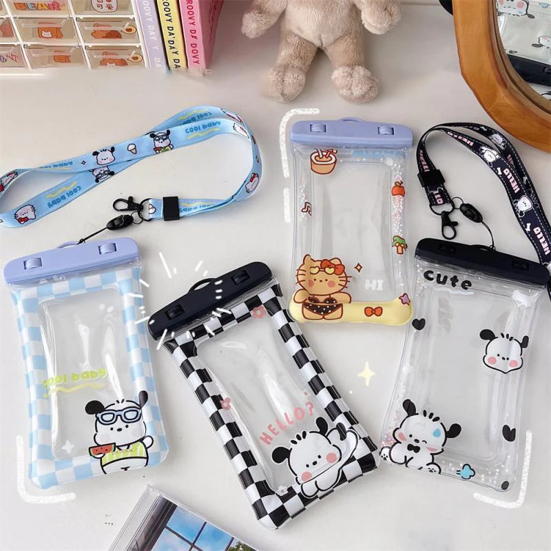 

Sanrio Pochacco Phone Waterproof Bag Kawai Protective Cover Swimming Touch Screen Photography Is Possible Inflatable Anti Fall