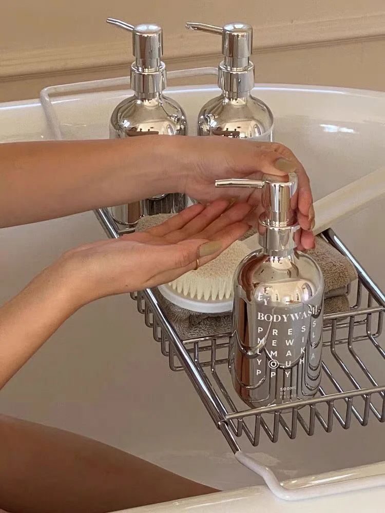 

Bottle Bottle Storage Sub Hand Sanitizer Shower Bottle Plating Silver Decorative Gel Shampoo Storage Bathroom Plastic Press