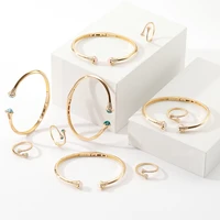 new romatic womens fashion 2 pcs bracelet ring set luxury wedding party gold open cuff bangle ring women jewelry set