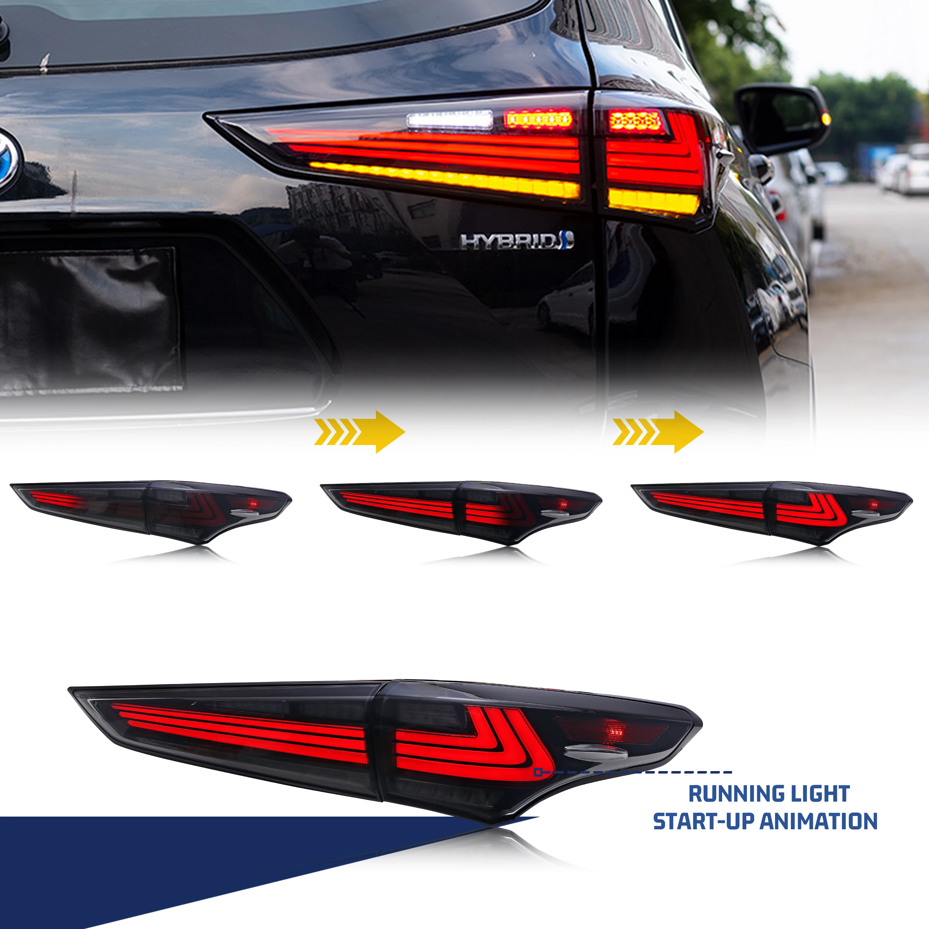 Фонари задние для Toyota Highlander 2019-2023 с последовательным индикатором