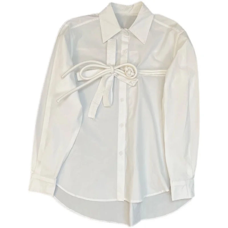 ZCSMLL Весна 2022 белая женская блузка с отложным воротником и длинным рукавом